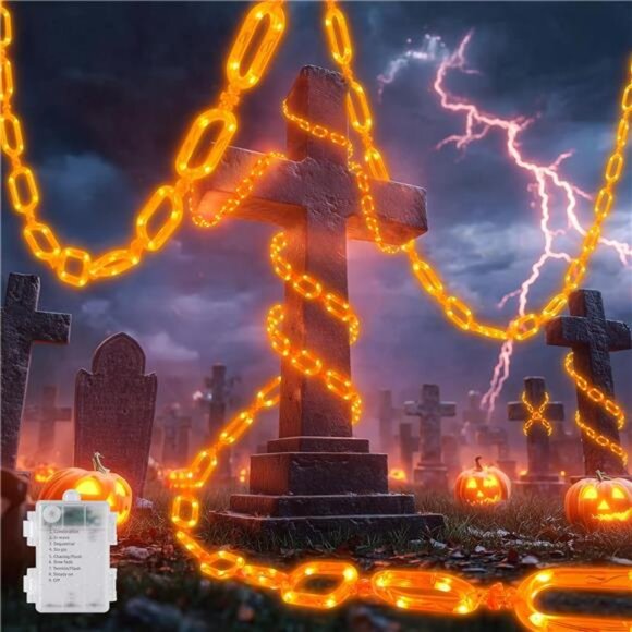 Halloween Decorations String Lights Battery Operated, 10 Ft Chain Orange Lights - Picture 1 of 7